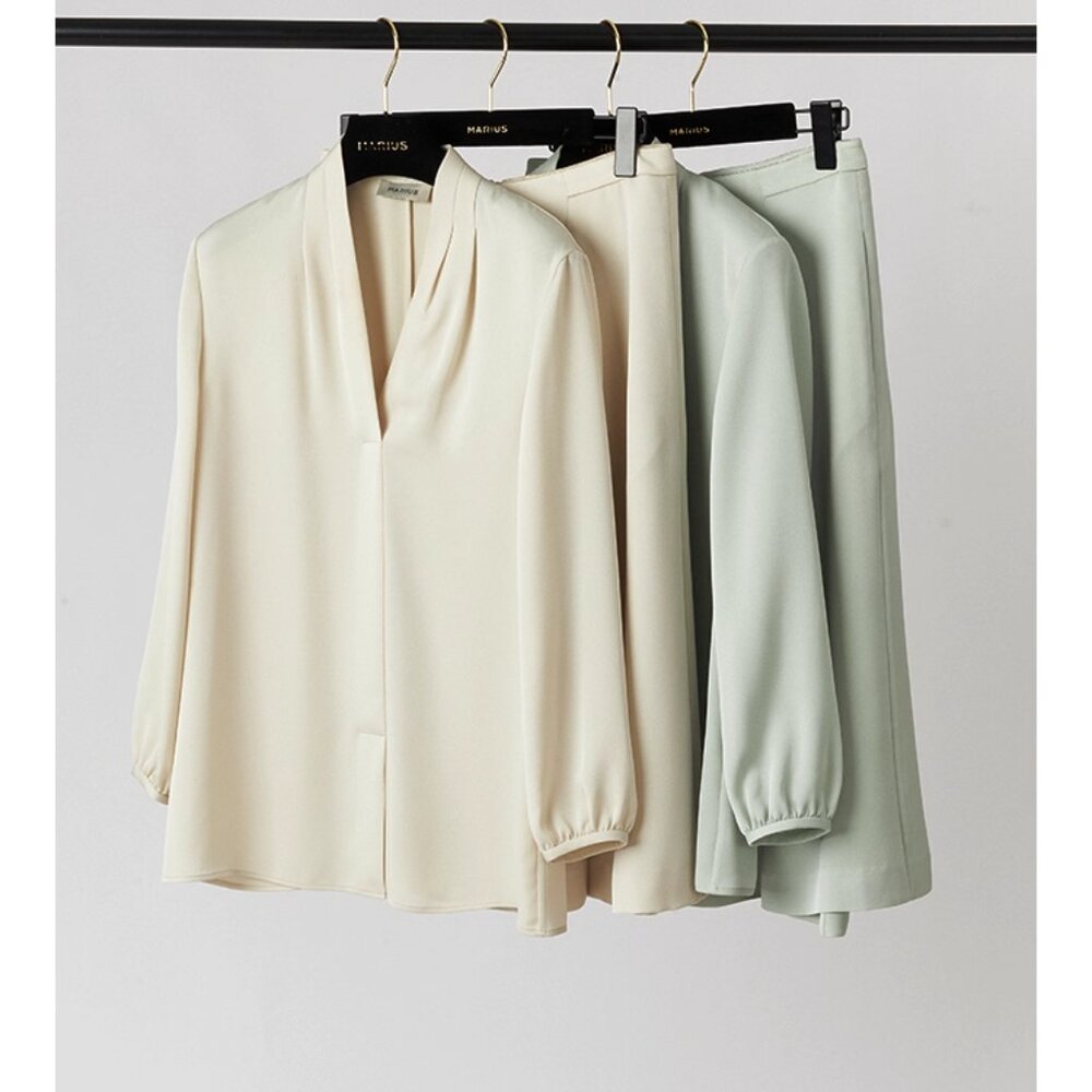 MARIUS Draped Pleated Blouse – Almond Milk | Size M